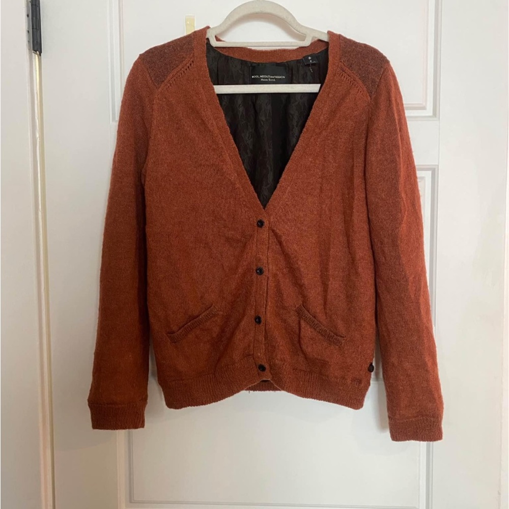 Scotch & Soda Mohair Knit Cardigan V-Neck - Red Brown Rust